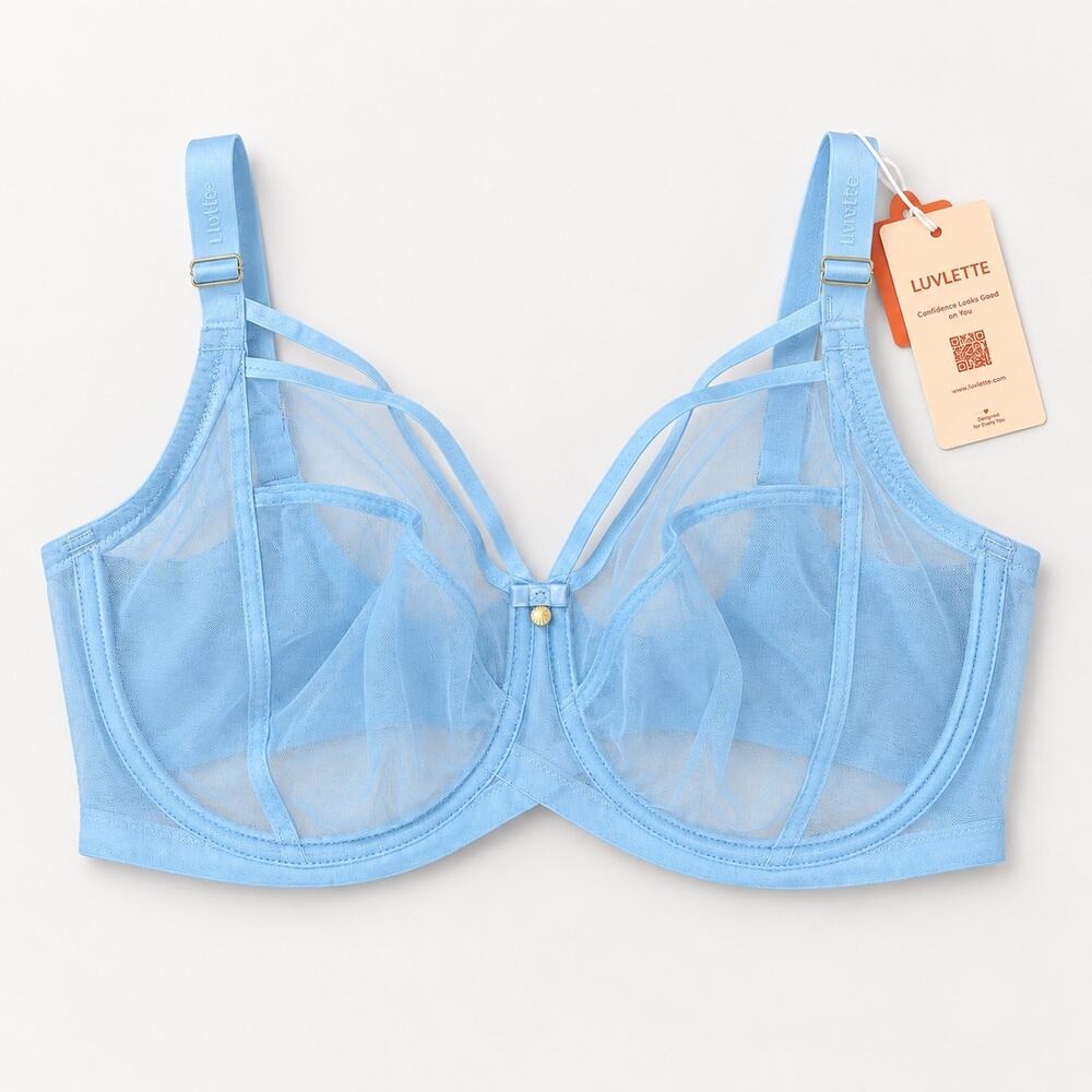 Luvlette Women’s 75G Sheer Mesh Underwire Bra Light Blue Strappy NWT rockabilly